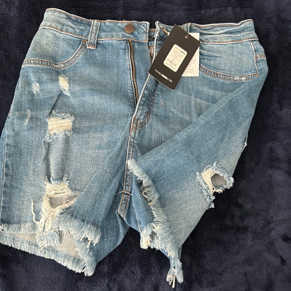 Blue Denim Distress Shorts -Fashion Nova - New - US Size XL